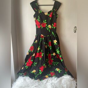 ​Vintage Hawaiian Creations Floral Midi Dress | Tropical Hibiscus | XL